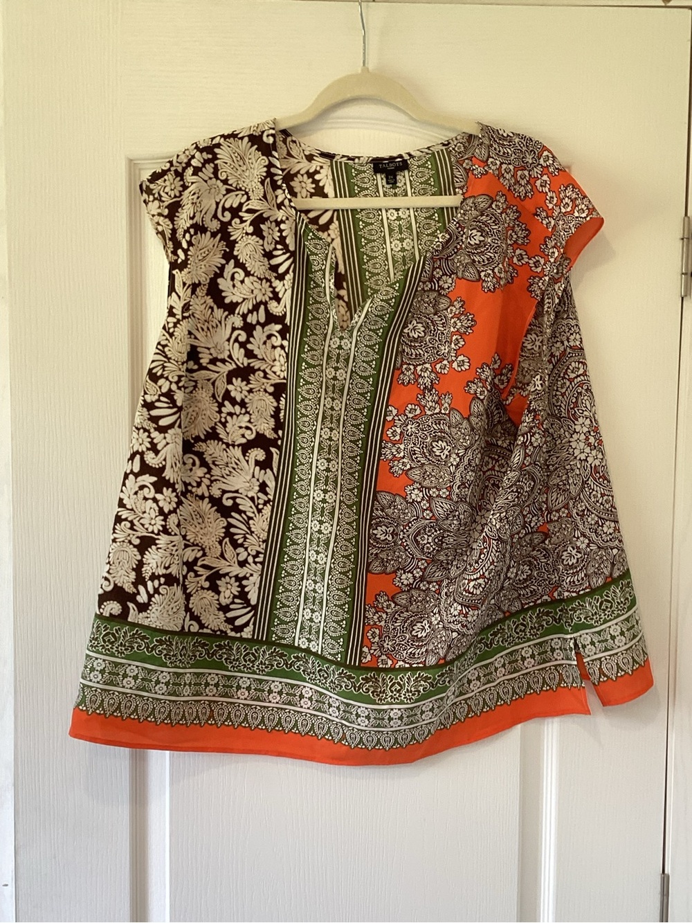 Talbots Mixed-Print Cap Sleeve Tunic in Orange, Green, Black 2XL EUC